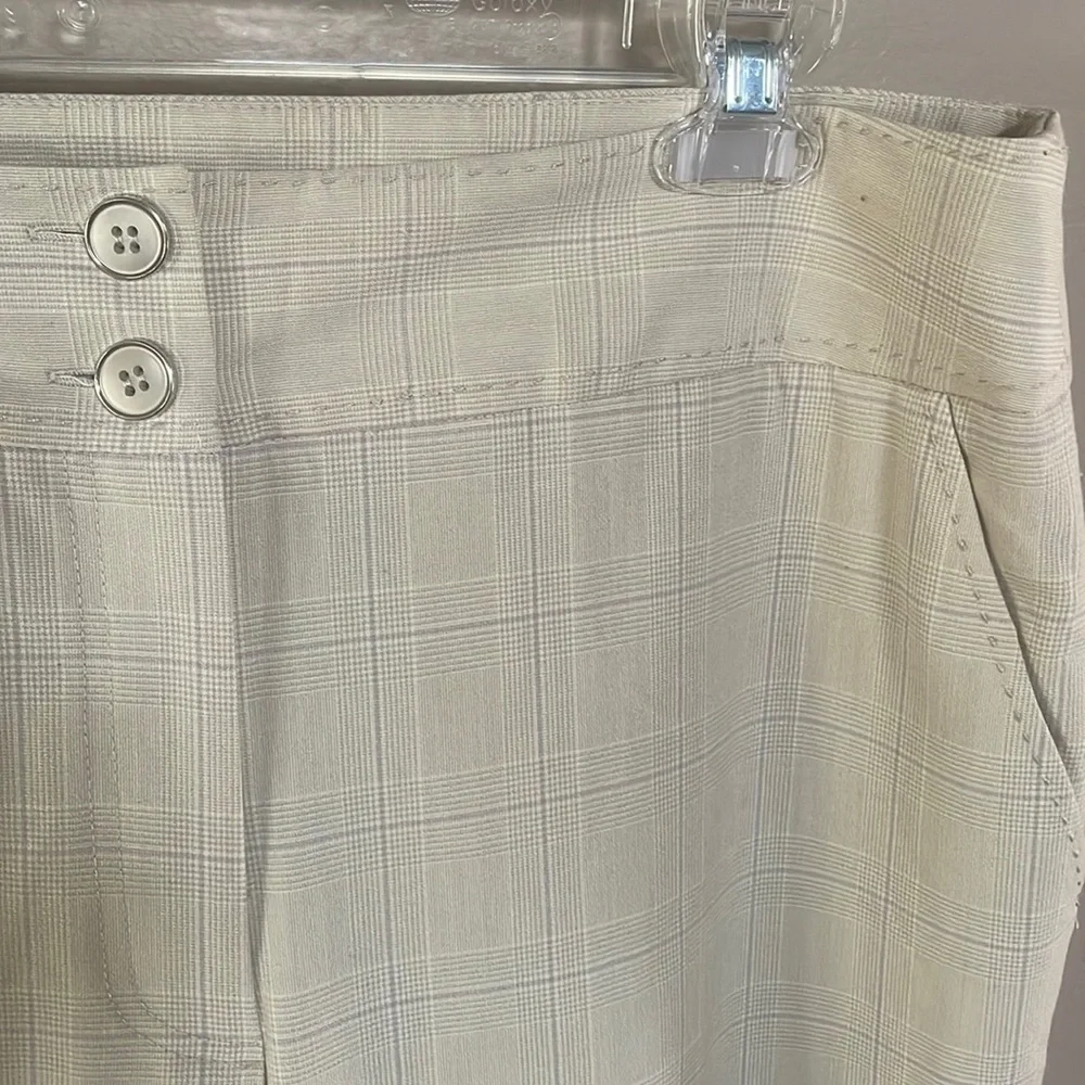 Cass women’s luxury rayon poly stretch cream muted plaid slacks trousers zip 12
